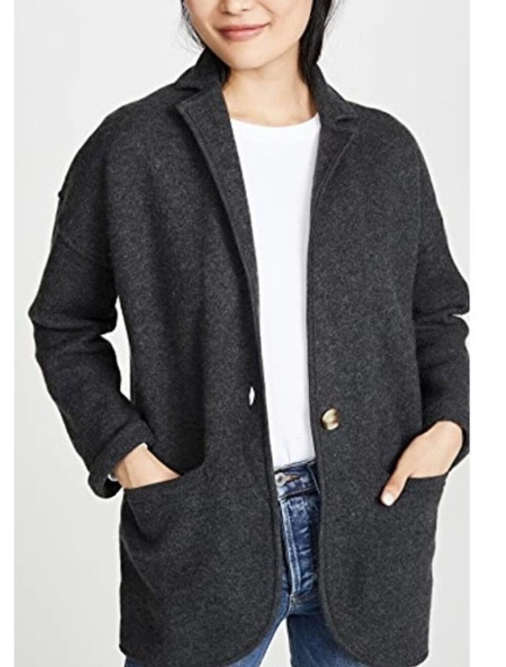 Madewell Womens Saville Merino Wool Sweater Blazer S Gray Fall Quiet Luxury Work